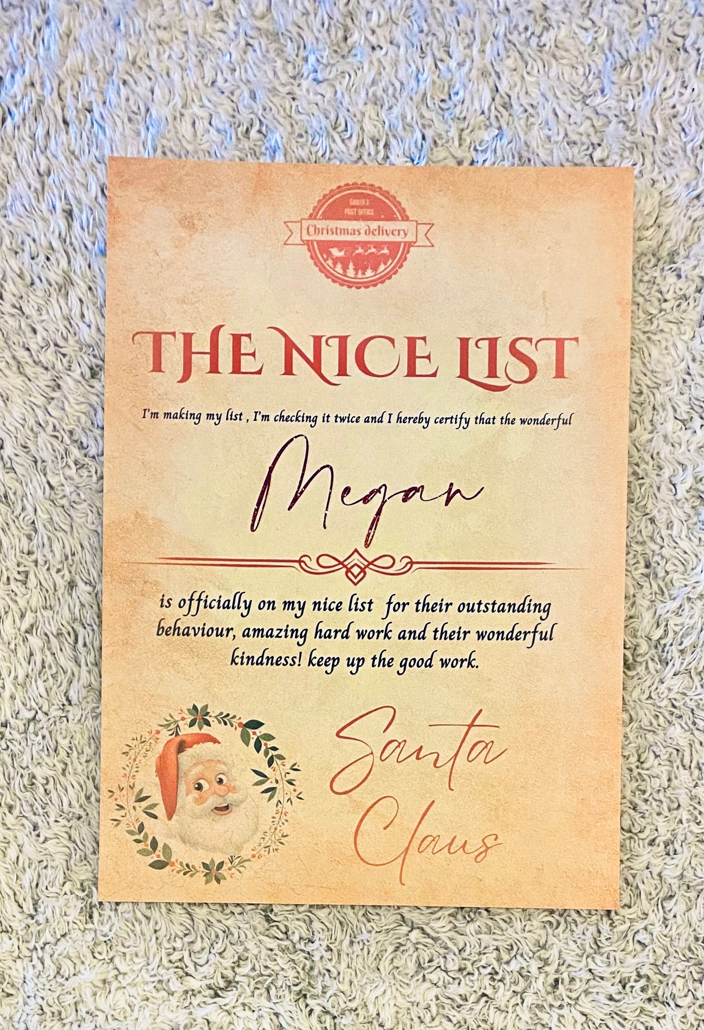 Nice list certificate, Christmas eve box filler, kids nice list letter, letter from Santa, Christmas eve gift, personalised nice list letter