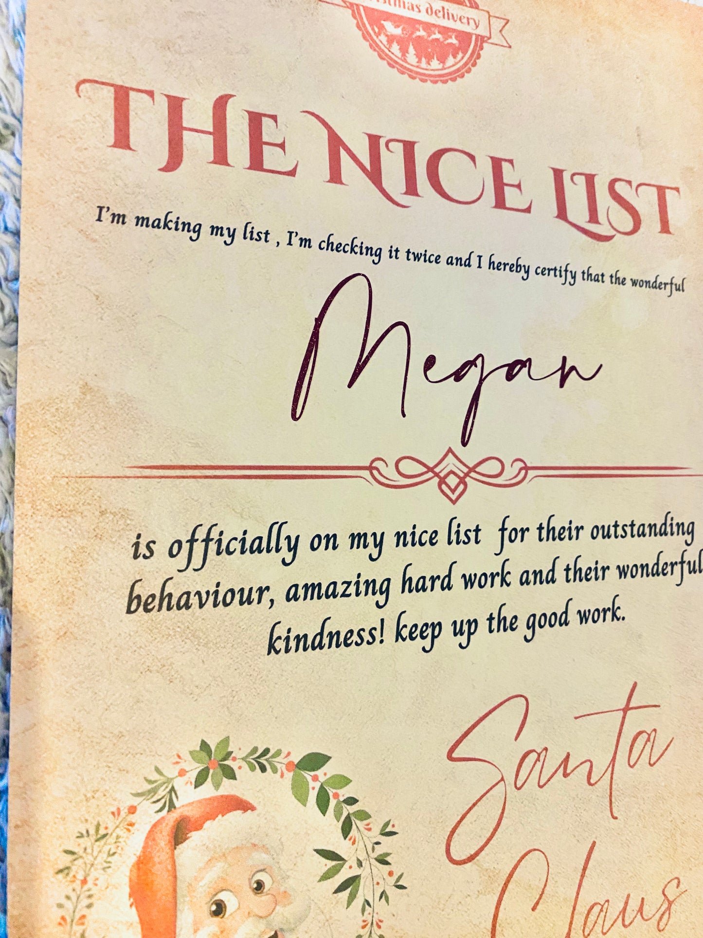 Nice list certificate, Christmas eve box filler, kids nice list letter, letter from Santa, Christmas eve gift, personalised nice list letter
