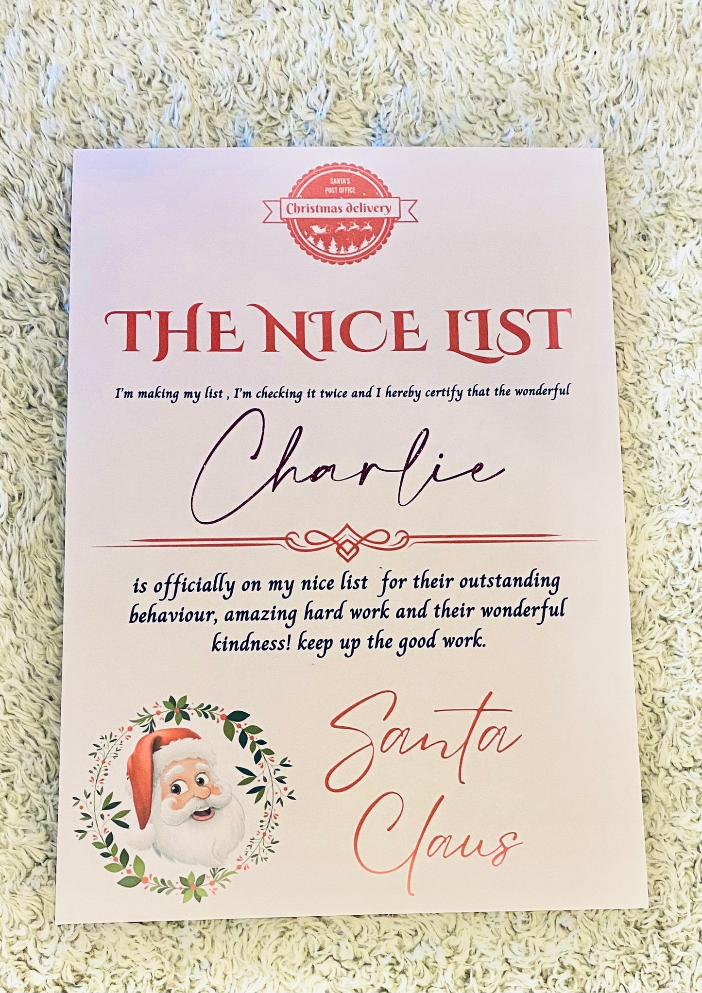 Nice list certificate, Christmas eve box filler, kids nice list letter, letter from Santa, Christmas eve gift, personalised nice list letter