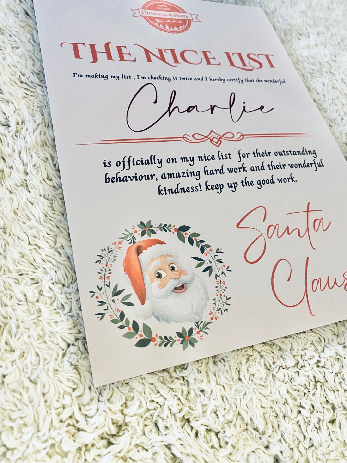 Nice list certificate, Christmas eve box filler, kids nice list letter, letter from Santa, Christmas eve gift, personalised nice list letter