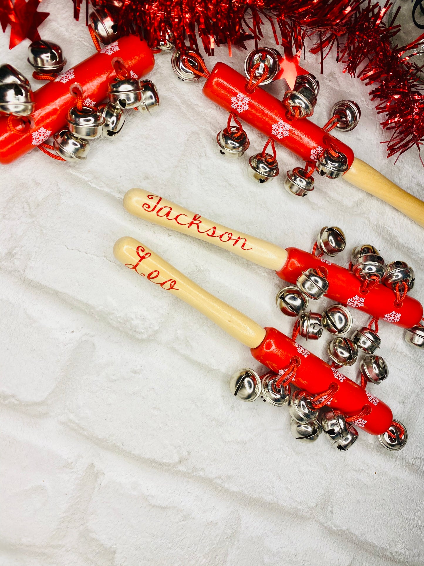 Personalised Christmas eve Jingle bells, wooden hand bells, xmas eve box gift, Santa bells