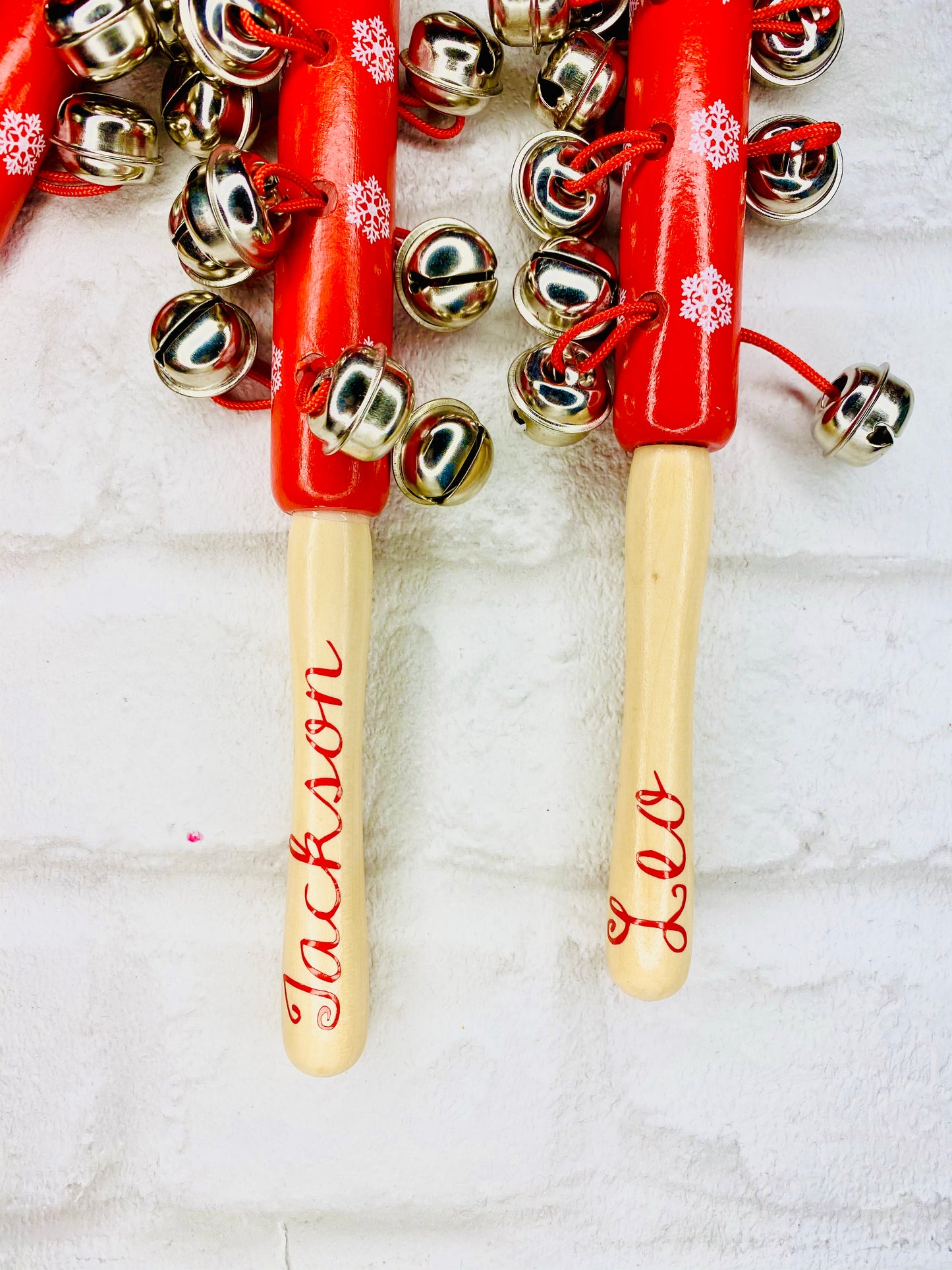 Personalised Christmas eve Jingle bells, wooden hand bells, xmas eve box gift, Santa bells