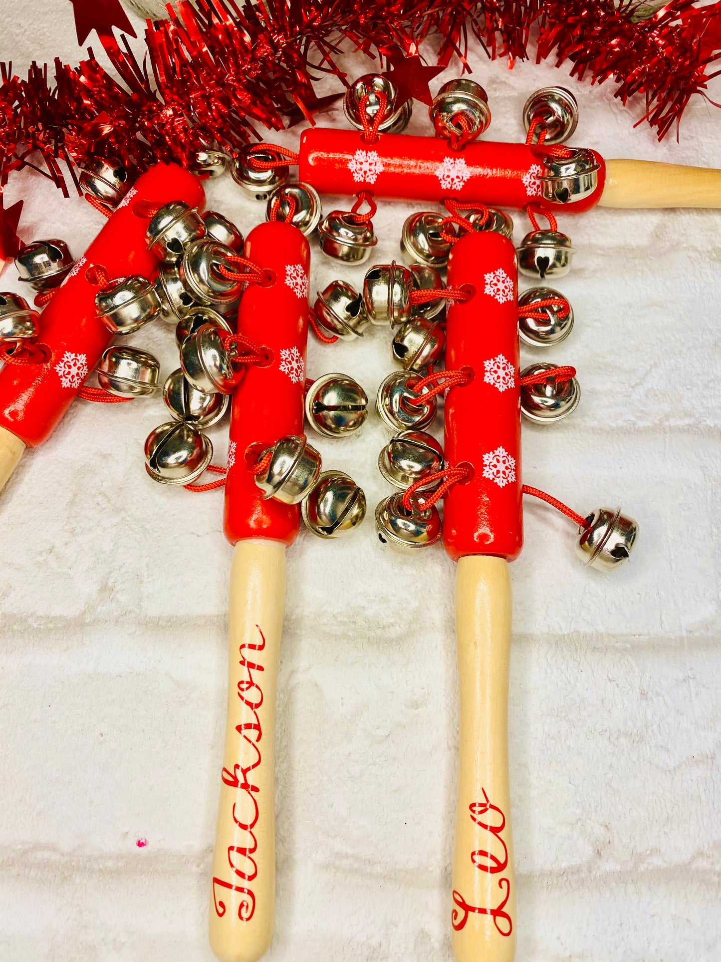 Personalised Christmas eve Jingle bells, wooden hand bells, xmas eve box gift, Santa bells