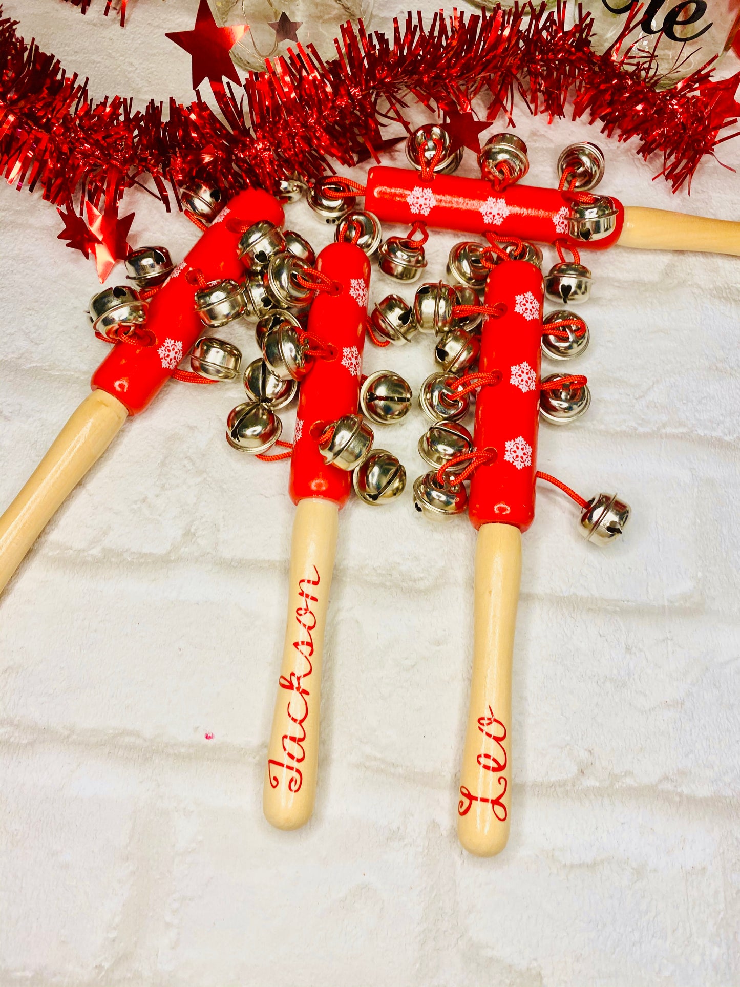 Personalised Christmas eve Jingle bells, wooden hand bells, xmas eve box gift, Santa bells