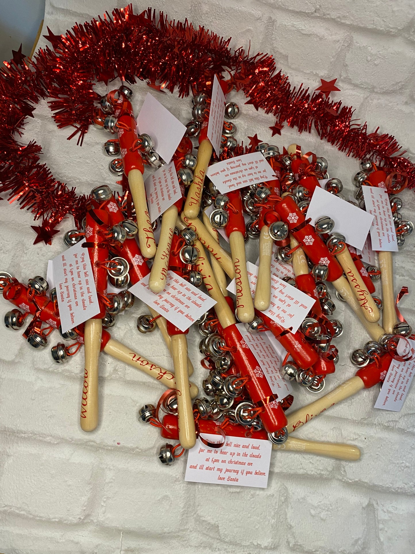 Personalised Christmas eve Jingle bells, wooden hand bells, xmas eve box gift, Santa bells