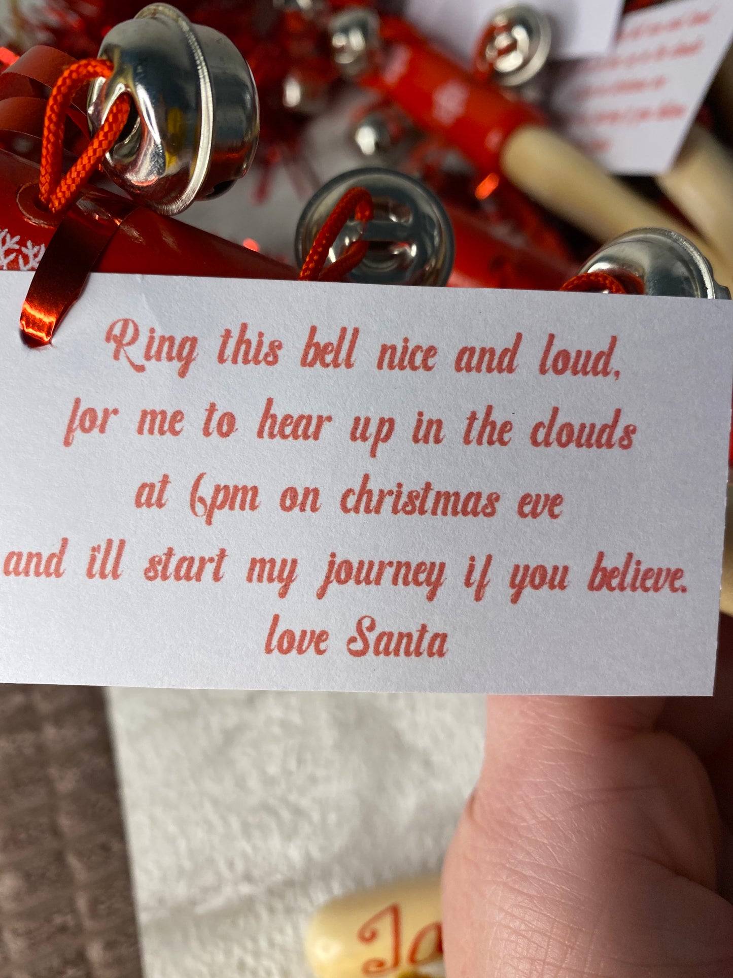 Personalised Christmas eve Jingle bells, wooden hand bells, xmas eve box gift, Santa bells