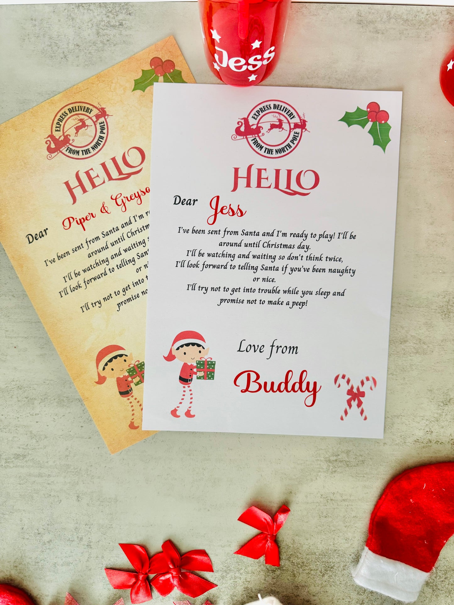 printed personalised naughty elf on shelf letter, im back letter from elf, hello letter from elf, christmas letter, elf arrival lette