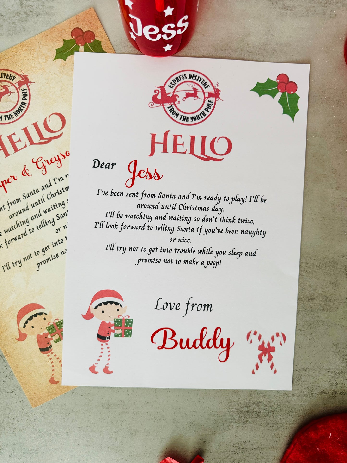 printed personalised naughty elf on shelf letter, im back letter from elf, hello letter from elf, christmas letter, elf arrival lette