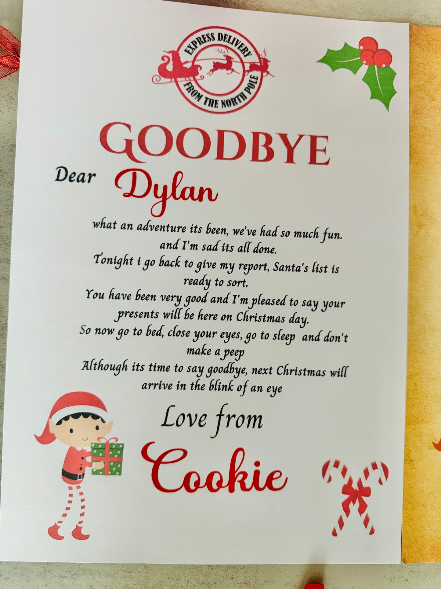 printed personalised naughty elf on shelf letter, im back letter from elf, hello letter from elf, christmas letter, elf arrival lette