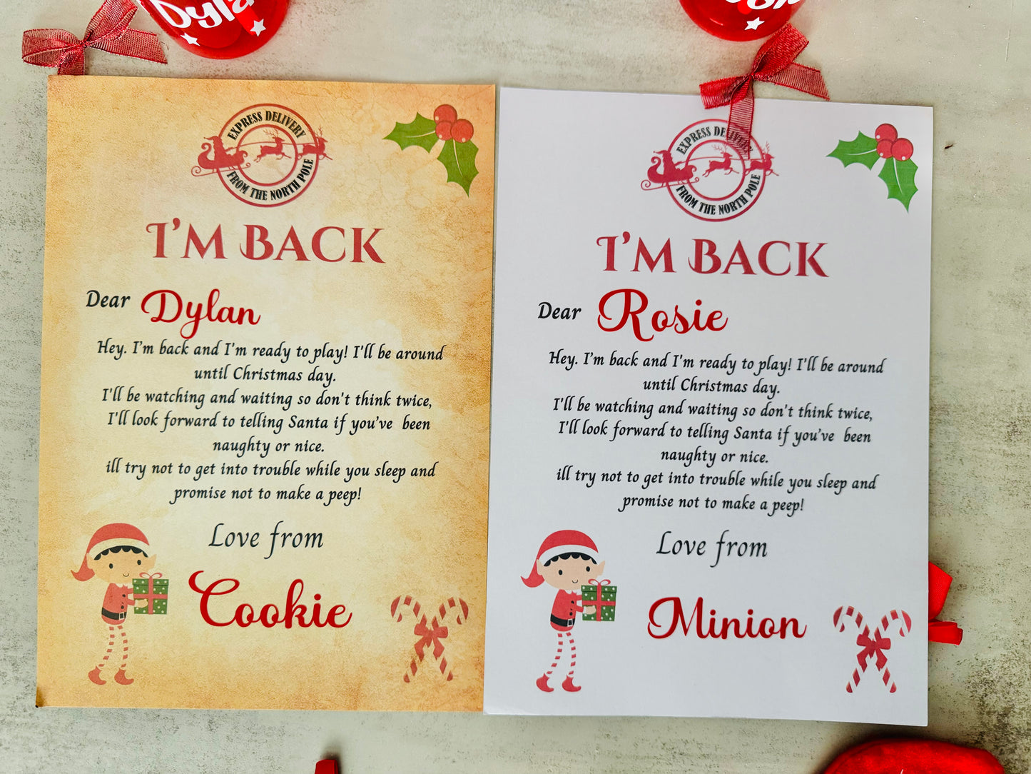 printed personalised naughty elf on shelf letter, im back letter from elf, hello letter from elf, christmas letter, elf arrival lette