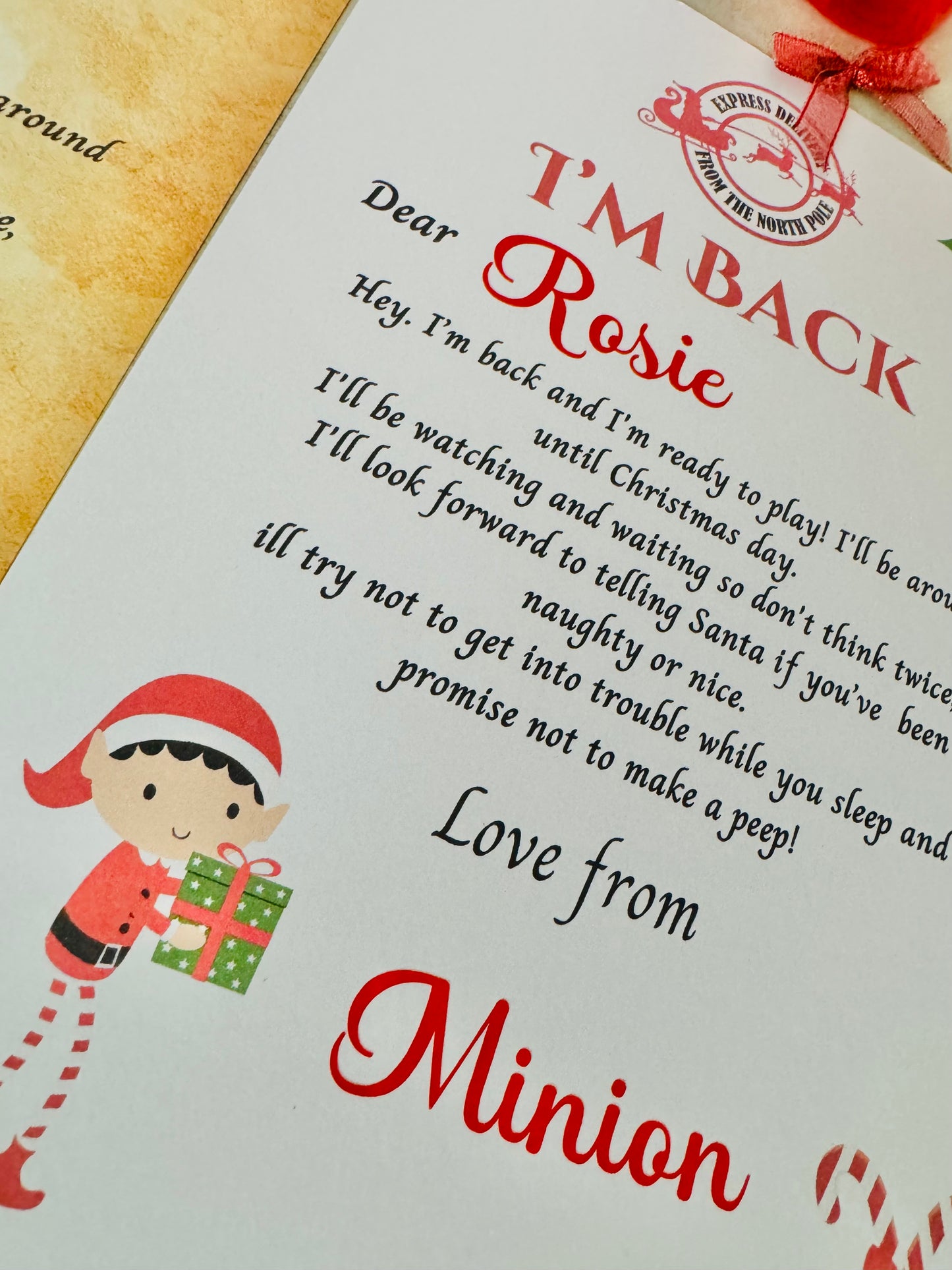 printed personalised naughty elf on shelf letter, im back letter from elf, hello letter from elf, christmas letter, elf arrival lette