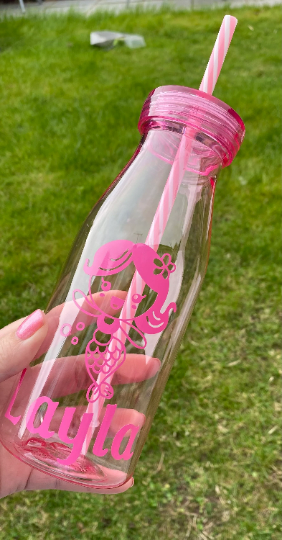 Kids drinks bottle with straw, personalised milk bottle