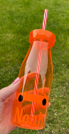 Kids drinks bottle with straw, personalised milk bottle