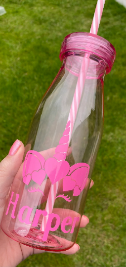 Kids drinks bottle with straw, personalised milk bottle