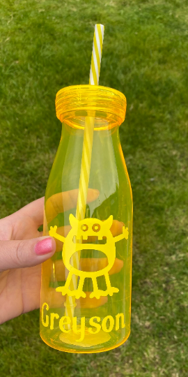 Kids drinks bottle with straw, personalised milk bottle