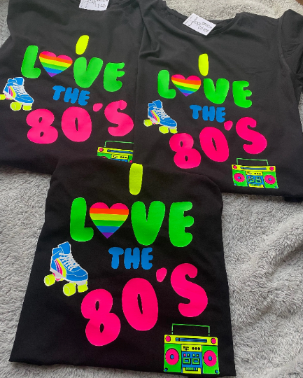 I love the 80s T-shirt, neon 80s T-shirt, Butlins live weekends, 80's party t-shirt