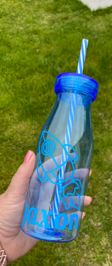 Kids drinks bottle with straw, personalised milk bottle